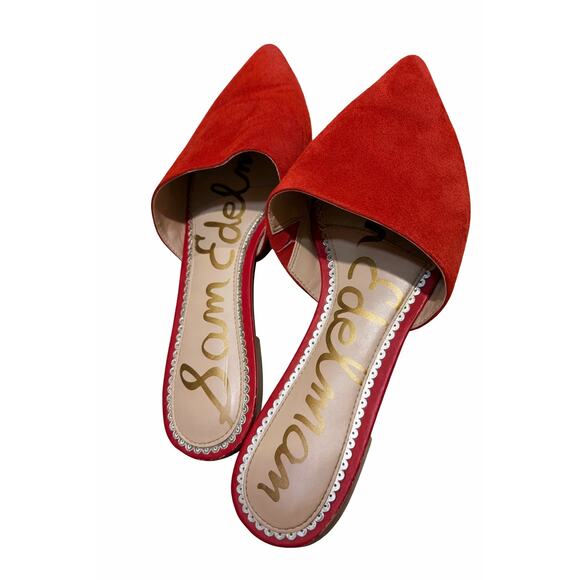 Sam Edelman Laurna Red Suede Mule Flats SlipOn Sz 8 minimalist chic work luxury - Picture 2 of 6